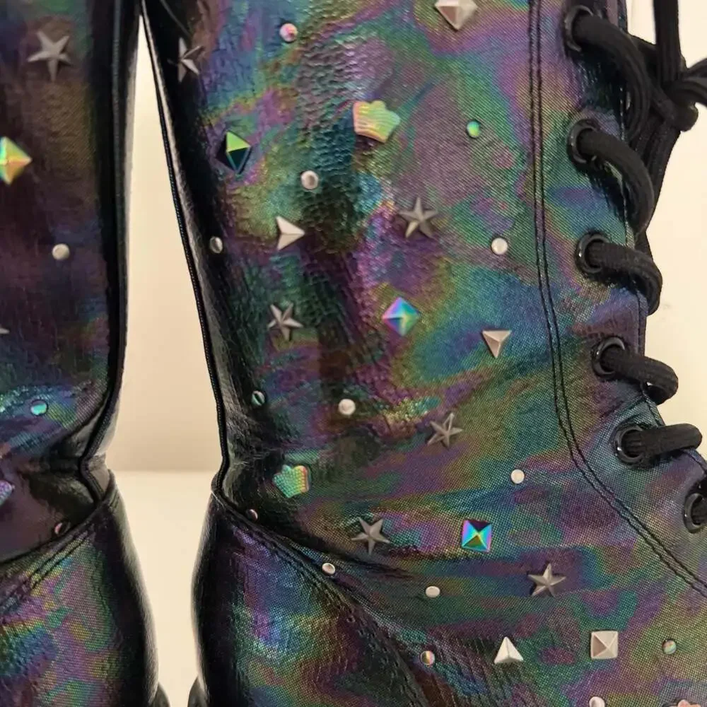 Art Class Girls Iridescent Studded Combat Boots Size 4